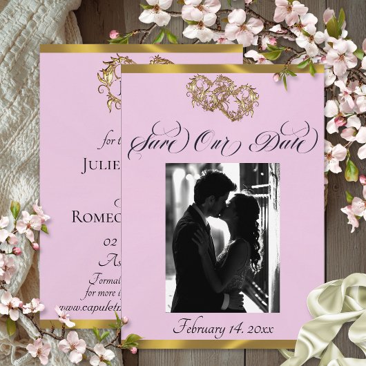 Foto, harten & lint - Roze parel/goud Save The Date