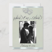 Foto, harten & lint - Sage Parel/Zilver Save The Date (Voorkant)