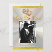 Foto, Harten & Lint - White Pearl/Gold Save The Date (Voorkant)