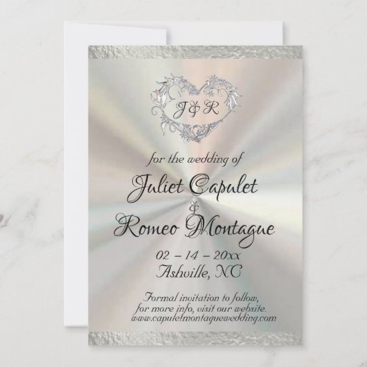 Foto, Harten & Lint - Wit/Zilver Save The Date (Achterkant)