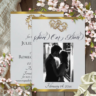 Foto, harten & lint - Zilver Parel/Goud Save The Date