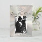 Foto, Hartjes & Lint - Wit/Zilver Save The Date (Staand voorkant)