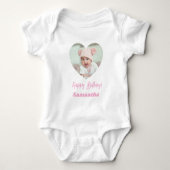 Foto hartnaam verjaardag baby meisje roze romper (Voorkant)