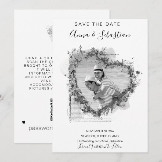 *~* FOTO Heart AR6 WEDDING BEWAREN DATUM QR Kaart (Voorkant / Achterkant)