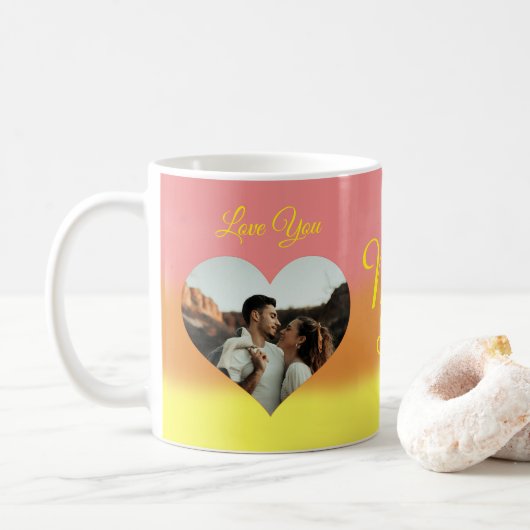 Foto Heart Sjabloon Sunrise Couple Koffiemok (Met donut)