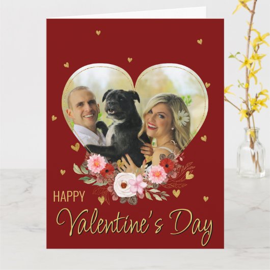 Foto Heart Valentijnsdag Gold Glitter Heart Red Kaart (Gele Bloem)