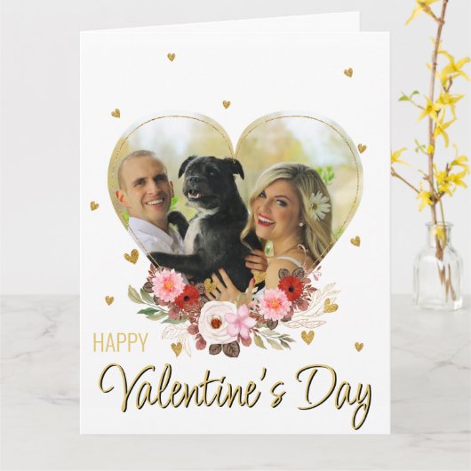 Foto Heart Valentijnsdag Gold Glitter Hearts Kaart (Gele Bloem)