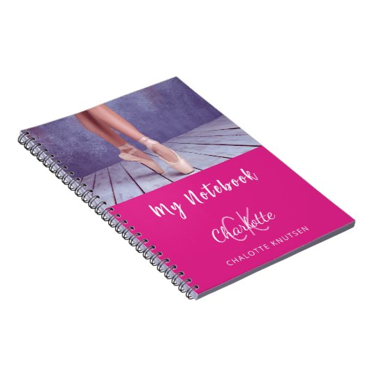 Foto heet roze wit monogram naam notitieboek (Rechterzijde)