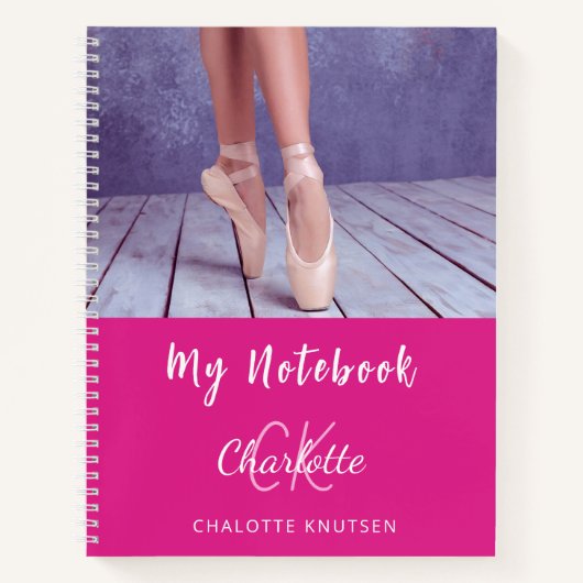 Foto heet roze wit monogram naam notitieboek (Voorkant)