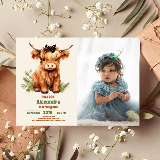 Foto Heilige Koe Highland 1e Verjaardag Kaart