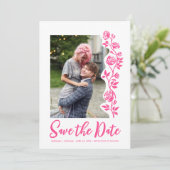 Foto Helder Roze Hand getrokken Rozen Romantisch E Save The Date (Staand voorkant)