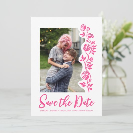 Foto Helder Roze Hand getrokken Rozen Romantisch E Save The Date (Staand voorkant)