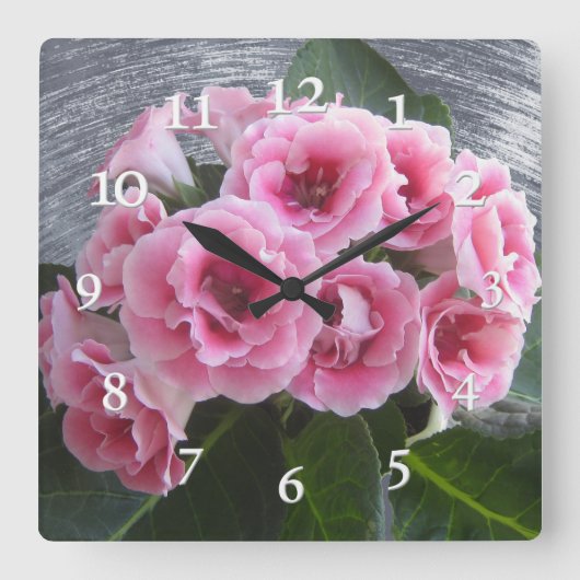Foto. Heldere roze bloemen. Vierkante Klok (Voorkant)