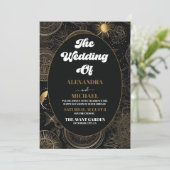 Foto Hemellichaam Zwart Goud Bruiloft Kaart (Staand voorkant)