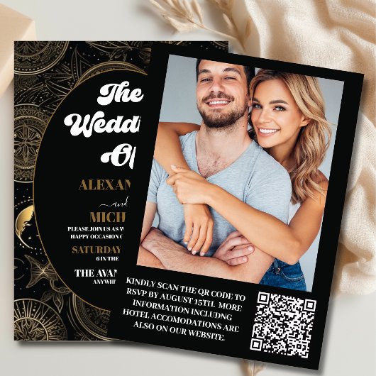 Foto Hemellichaam Zwart Goud Bruiloft Kaart