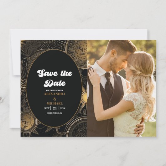 Foto Hemellichaam Zwart Goud Bruiloft Save The Date (Voorkant)