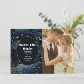 Foto Hemels Middenblauw Sterren Maan Bruiloft Save The Date (Staand voorkant)