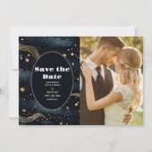 Foto Hemels Middenblauw Sterren Maan Bruiloft Save The Date (Voorkant)
