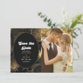 Foto Hemels Zwart Gouden Bruiloft Save The Date (Staand voorkant)