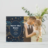 Foto Hemelse Halve Maan Goud Bruiloft Save The Date (Staand voorkant)
