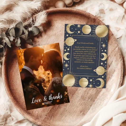 Foto Hemelse Marine Gouden Halve Maan Huwelijk Bedankkaart