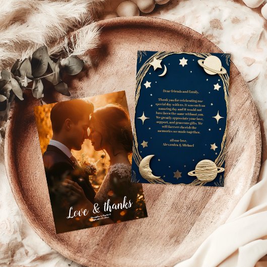 Foto Hemelse Marine Gouden Halve Maan Huwelijk Bedankkaart