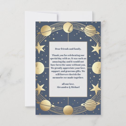 Foto Hemelse Marine Gouden Halve Maan Huwelijk Bedankkaart (Achterkant)