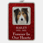 Foto Herdenking Rood Glitterende Hond Verzilverd Omlijst Ornament (Voorkant)
