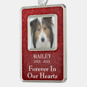 Foto Herdenking Rood Glitterende Hond Verzilverd Omlijst Ornament (Links)