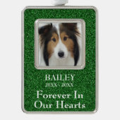 Foto Herdenkings groene glitters hond Verzilverd Omlijst Ornament (Voorkant)
