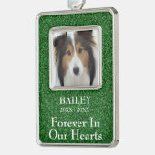 Foto Herdenkings groene glitters hond Verzilverd Omlijst Ornament (Links)