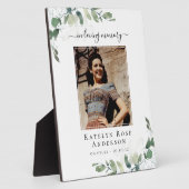 Foto-herdenkingsbord met eucalyptus voor rouwplech fotoplaat (Zijkant)