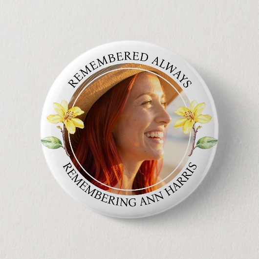 Foto-herdenkingsherinnering | Gele Bloem Ronde Button 5,7 Cm (Voorkant)