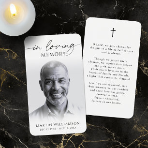 Foto-herdenkingskaart met kruis en gebed In Loving Visitekaartje