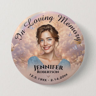 Foto-herdenkingsknop in pastelroze kleuren ronde button 7,6 cm