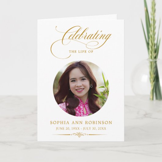 Foto-herdenkingsprogramma Elegant Goud Schrift Uit Kaart (Voorkant)