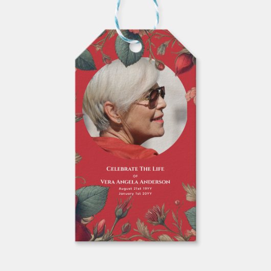 Foto-herdenkingsviering van rouwcadeaus cadeaulabel (Voorkant)