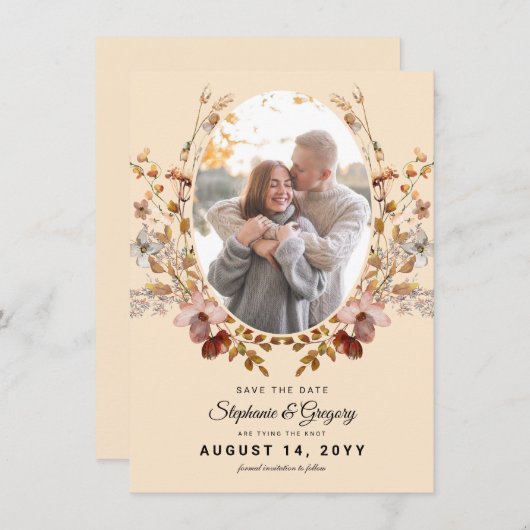 Foto Herfst Boho Wildflower Bruiloft Save The Date (Voorkant / Achterkant)