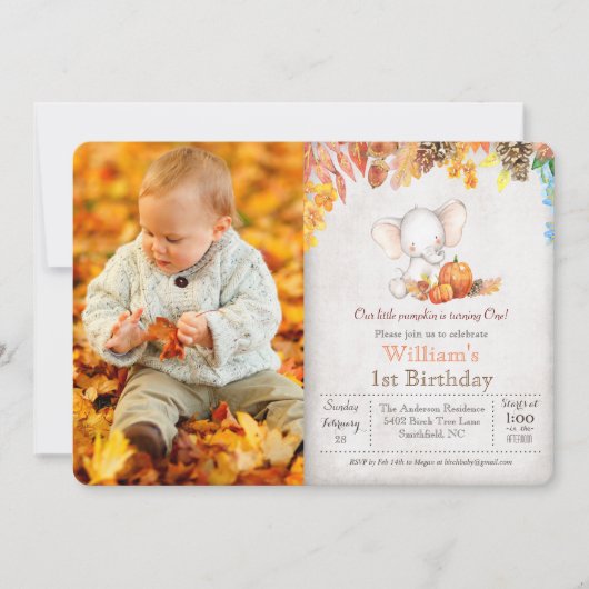 FOTO - Herfst Pompoen 1e Verjaardagsuitnodiging Kaart (Voorkant)