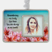 Foto Herinnering Strand Plumeria Tropisch Verzilverd Omlijst Ornament (Voorkant)