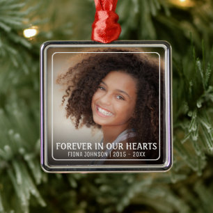 Foto-herinnering 'Voor altijd in onze harten' Metalen Ornament