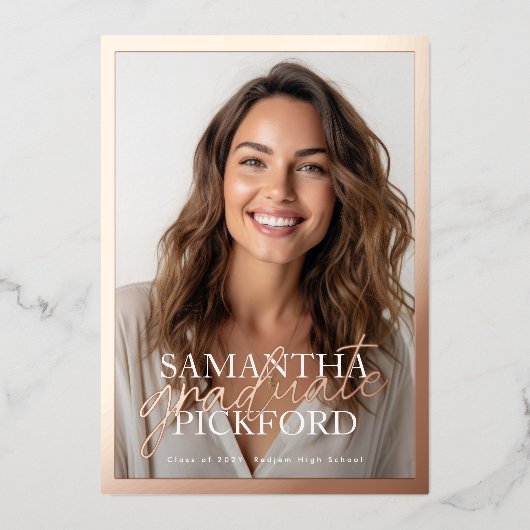 Foto High School 2025 Afstudeerfeest Roos Gold Folie Uitnodiging (Voorkant)