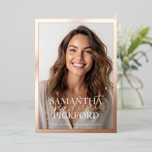 Foto High School 2025 Afstudeerfeest Roos Gold Folie Uitnodiging (Staand Voorkant)