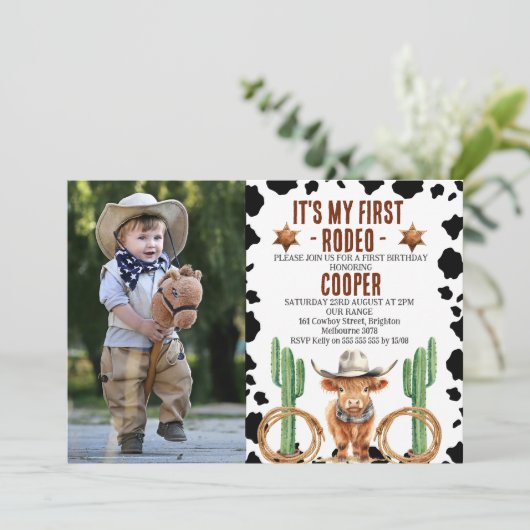 Foto Highland Koe Mijn eerste Rodeo 1e Verjaardag Kaart (Staand voorkant)
