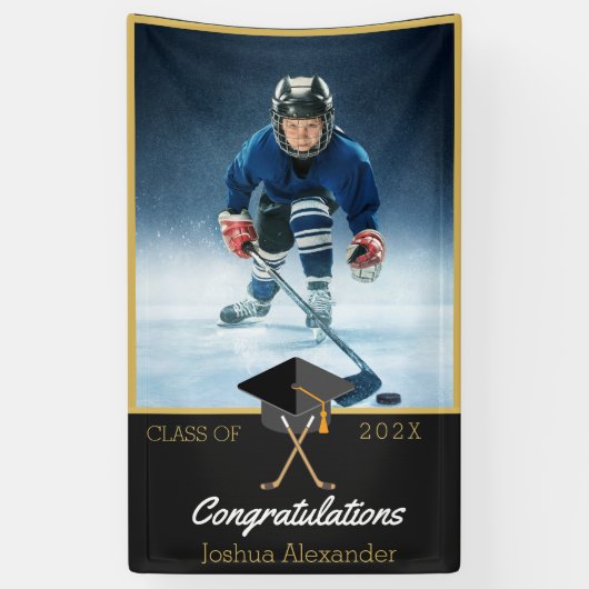 Foto Hockey player gefeliciteerd afstuderen Spandoek (Verticaal)