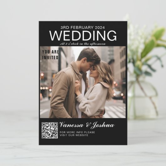 Foto Hoesje Magazin QR Code Wedding Kaart (Staand voorkant)