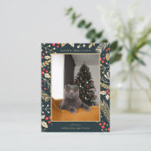 FOTO HOLIDAY | Gouden kerst Holly & Berries Feestdagenkaart (Staand voorkant)