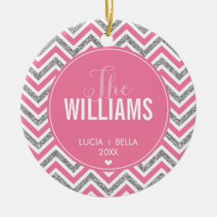 FOTO HOLIDAY ORNAMENT chevron glitter zilver roze