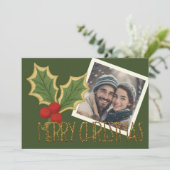 Foto Holly Berries Borduurwerk Kerstmis Feestdagenkaart (Staand voorkant)