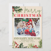 Foto Holly Pine Red Berries Beige Kerst Kaart (Voorkant)